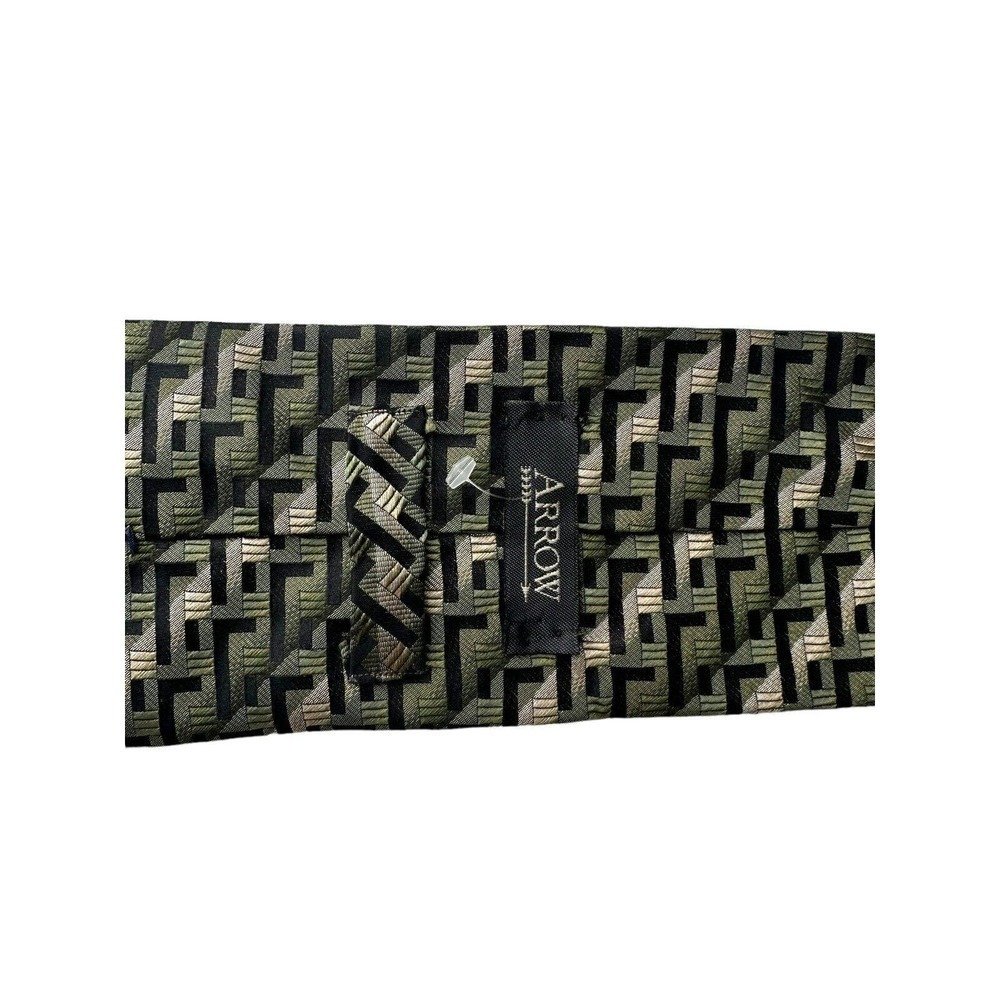 Arrow 100% Silk Mens Tie Geometric Green Black New With Tags Vintage Pointed 57” - Picture 2 of 7